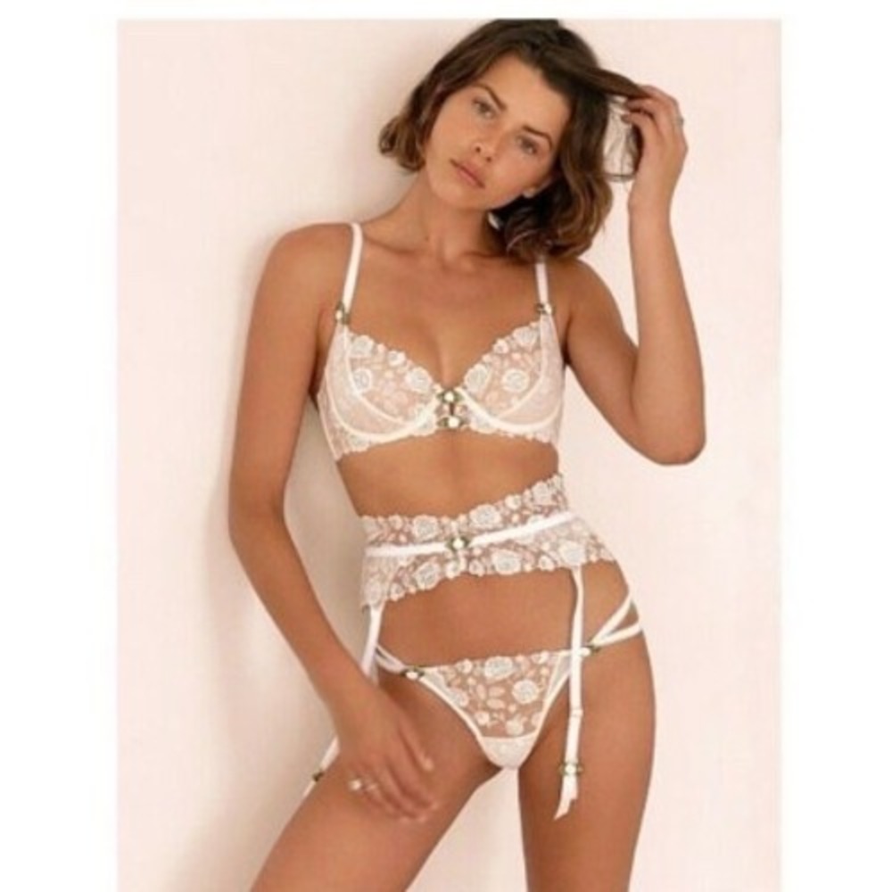 For Love & Lemons Sweetheart Floral Rose Lace Bra‎ White Cream Bridal Lingerie S
